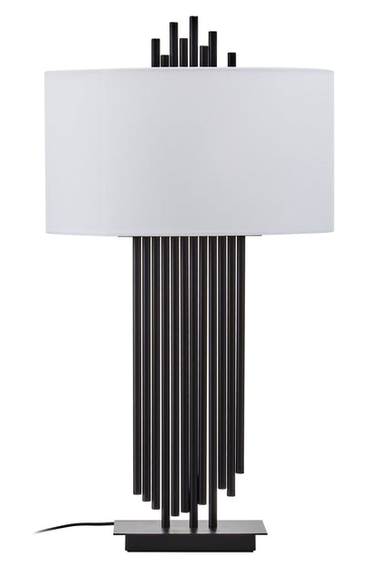Mario Black Table Lamp with White Linen Shade