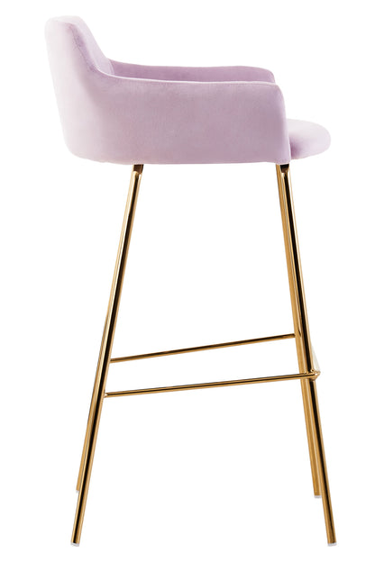 Lorena Pink Velvet Low Back Gold Bar Stool