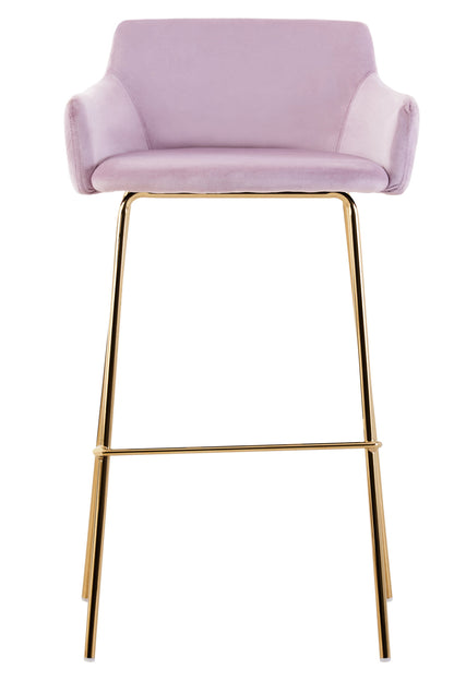 Lorena Pink Velvet Low Back Gold Bar Stool | Bali & Blue