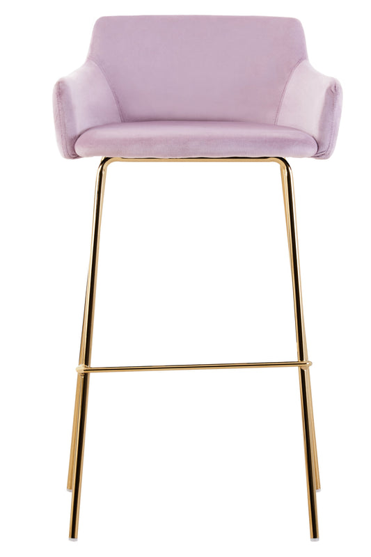 Lorena Pink Velvet Low Back Gold Bar Stool | Bali & Blue