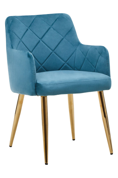 Lorena Light Blue Velvet Quilted Dining Chair with Gold Finish Legs