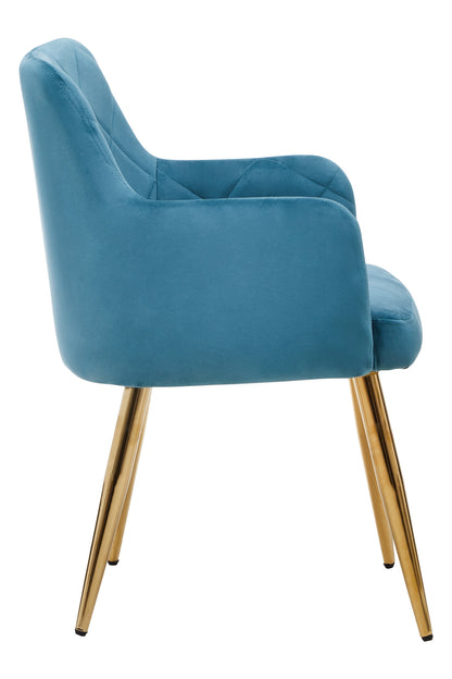 Lorena Light Blue Velvet Quilted Dining Chair with Gold Finish Legs