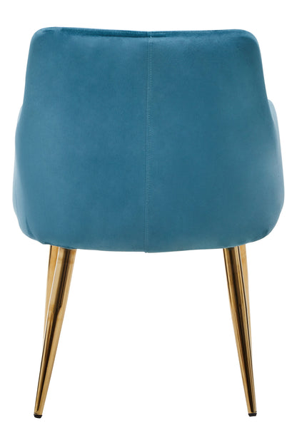 Lorena Light Blue Velvet Quilted Dining Chair with Gold Finish Legs