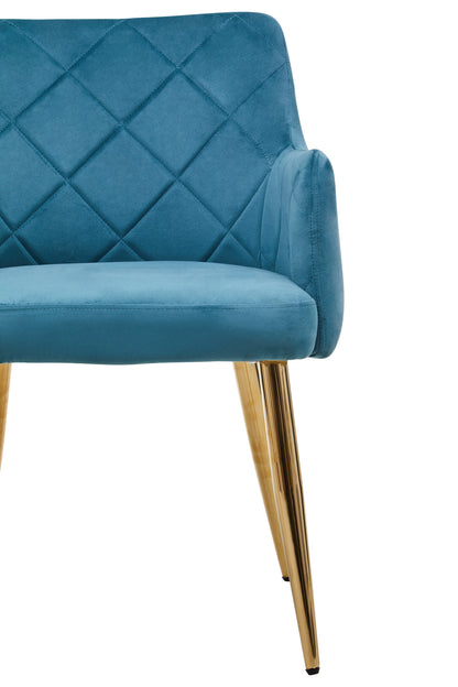 Lorena Light Blue Velvet Quilted Dining Chair with Gold Finish Legs