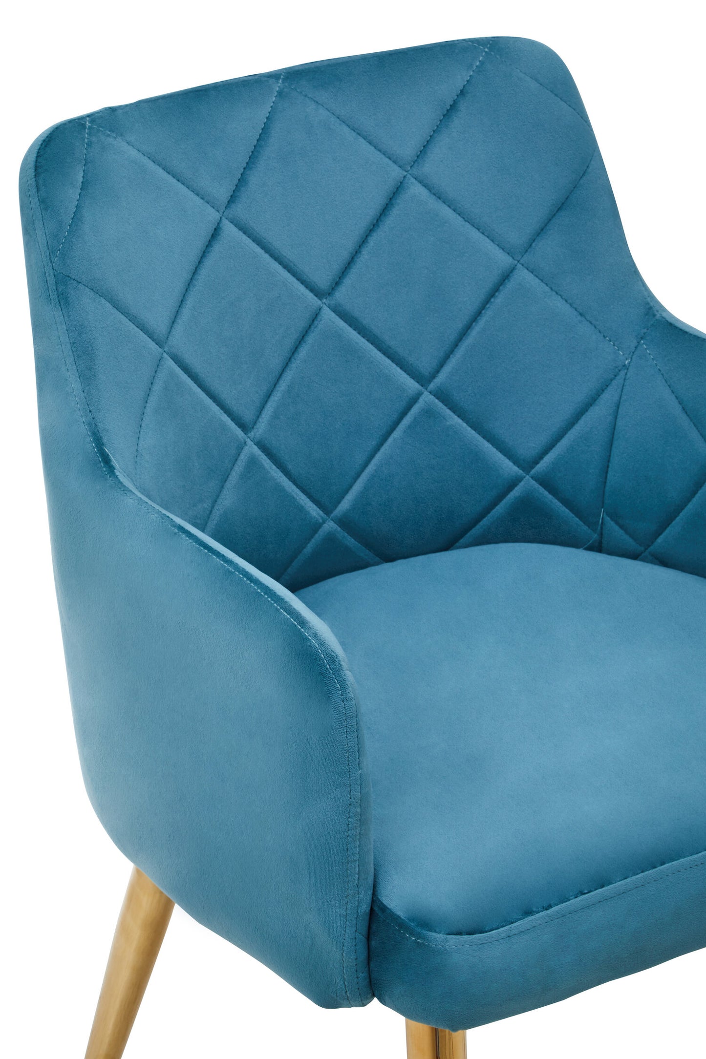 Lorena Light Blue Velvet Quilted Dining Chair with Gold Finish Legs