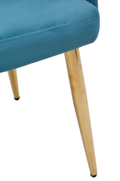 Lorena Light Blue Velvet Quilted Dining Chair with Gold Finish Legs
