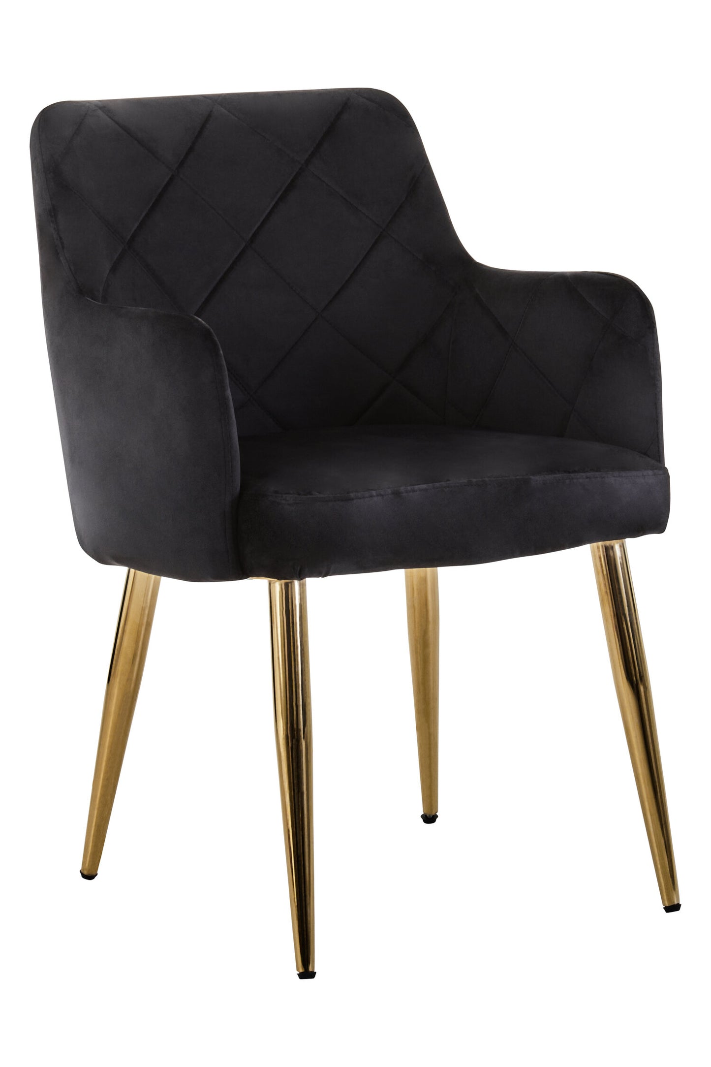 Lorena Black Velvet Quilted Dining Chair with Gold Finish Legs