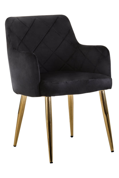 Lorena Black Velvet Quilted Dining Chair with Gold Finish Legs