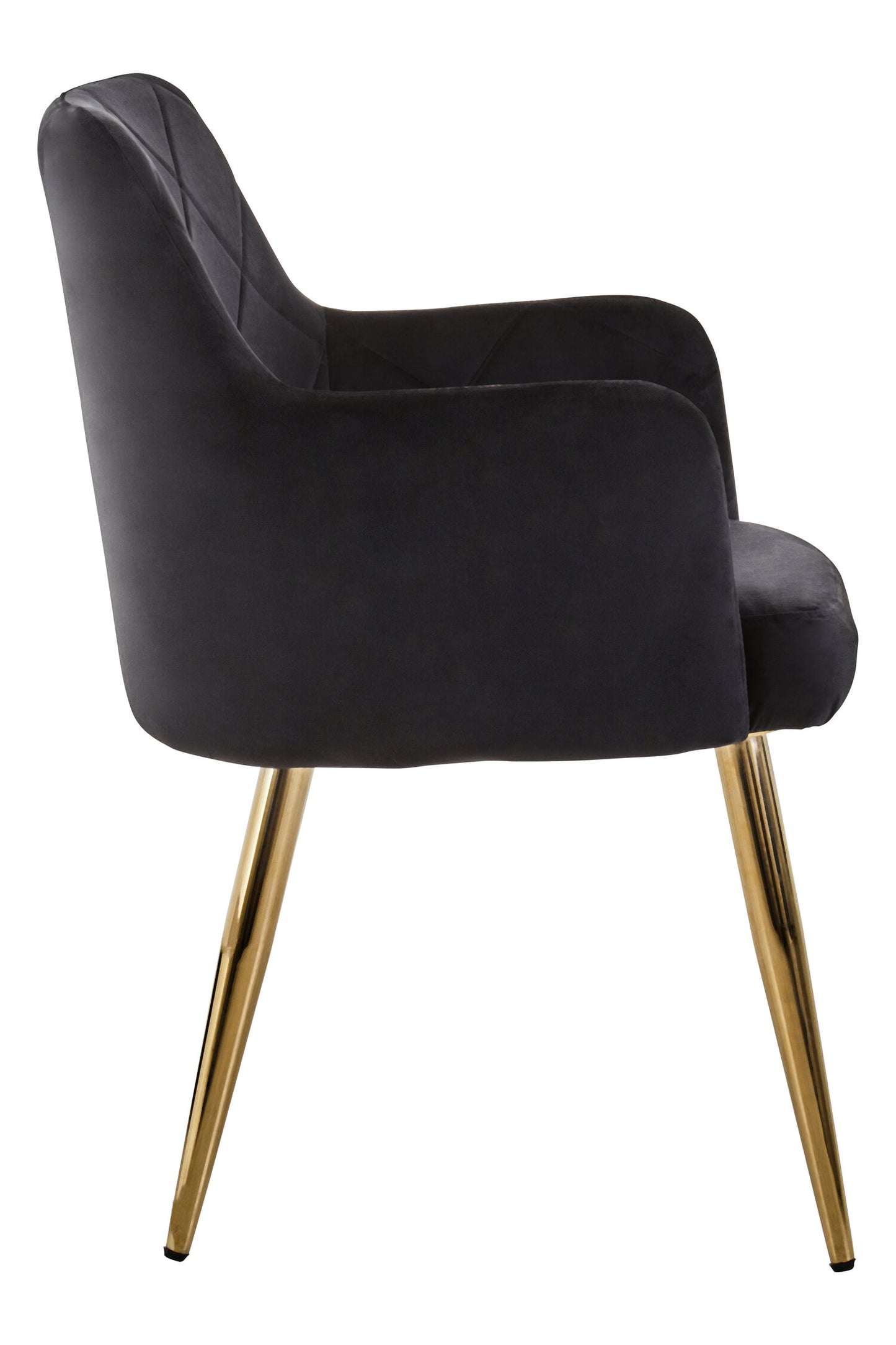 Lorena Black Velvet Quilted Dining Chair with Gold Finish Legs