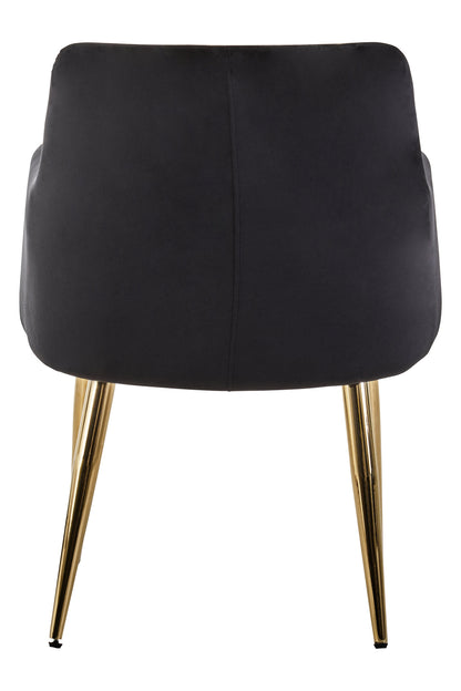 Lorena Black Velvet Quilted Dining Chair with Gold Finish Legs
