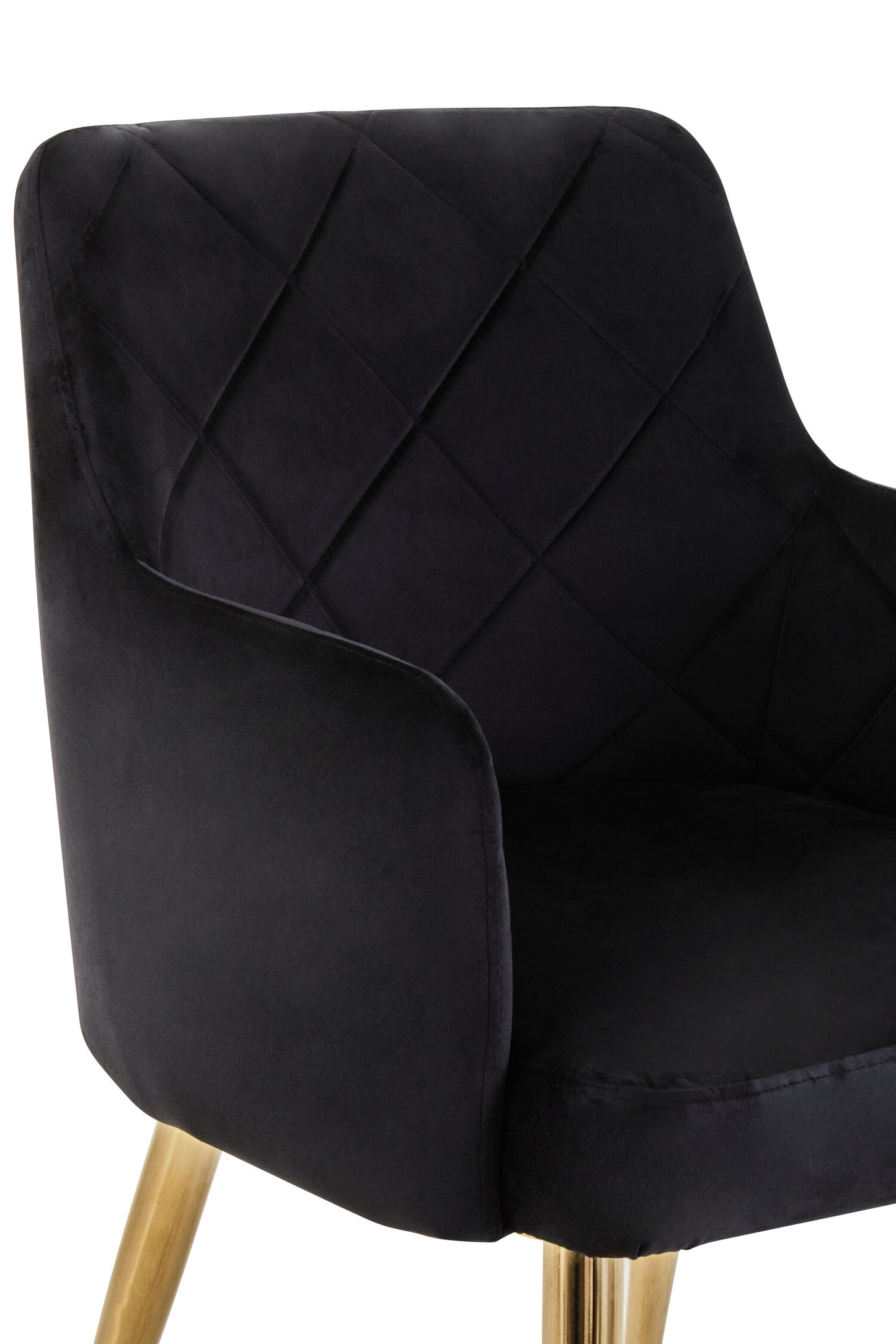 Lorena Black Velvet Quilted Dining Chair with Gold Finish Legs