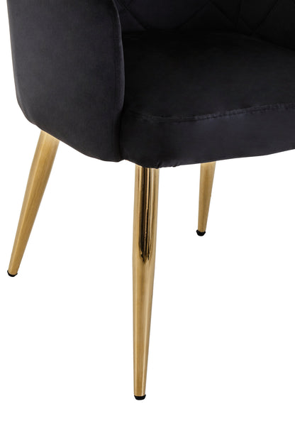 Lorena Black Velvet Quilted Dining Chair with Gold Finish Legs