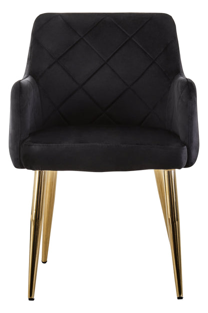 Lorena Black Velvet Quilted Dining Chair with Gold Finish Legs