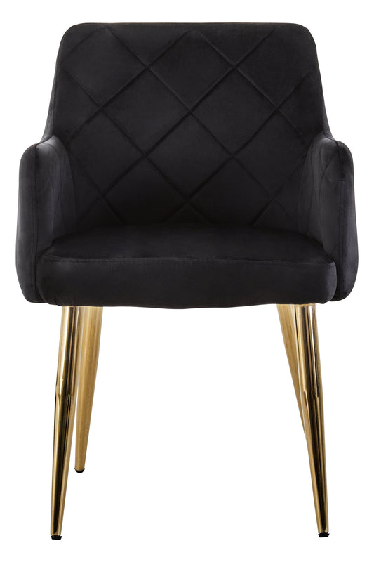 Lorena Black Velvet Quilted Dining Chair with Gold Finish Legs