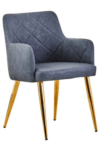 Lorena Dark Grey Leather Effect Quilted Dining Chair with Gold Metal Legs