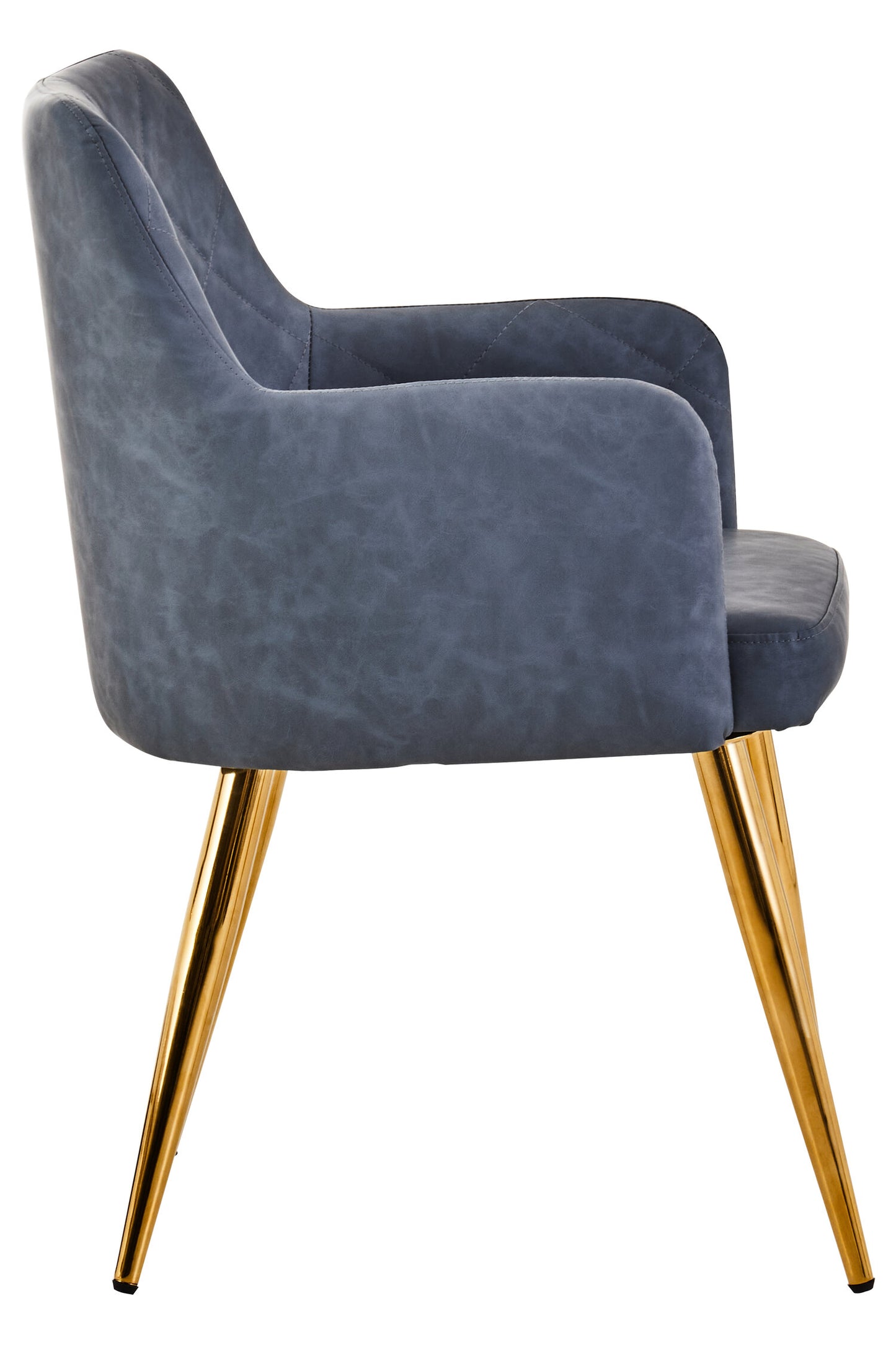 Lorena Dark Grey Leather Effect Quilted Dining Chair with Gold Metal Legs