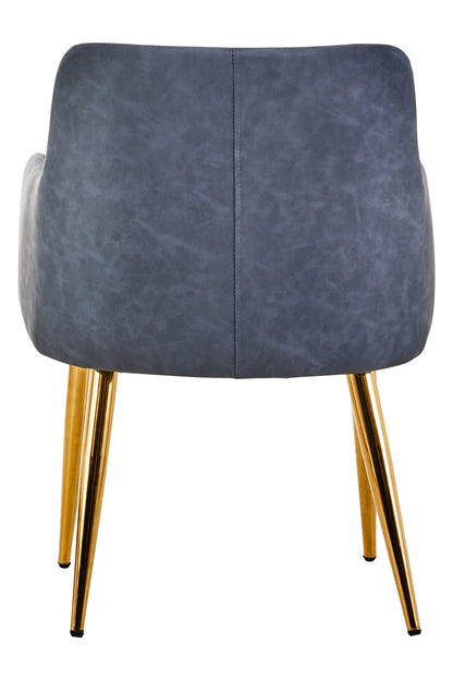 Lorena Dark Grey Leather Effect Quilted Dining Chair with Gold Metal Legs