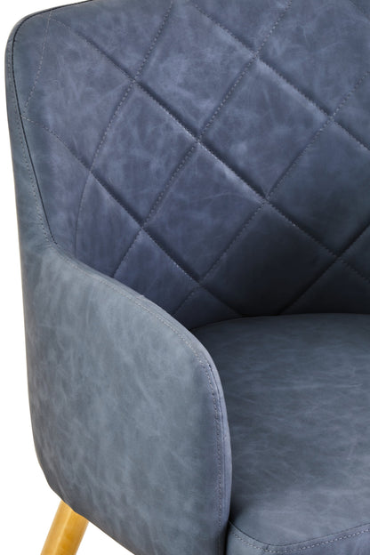 Lorena Dark Grey Leather Effect Quilted Dining Chair with Gold Metal Legs