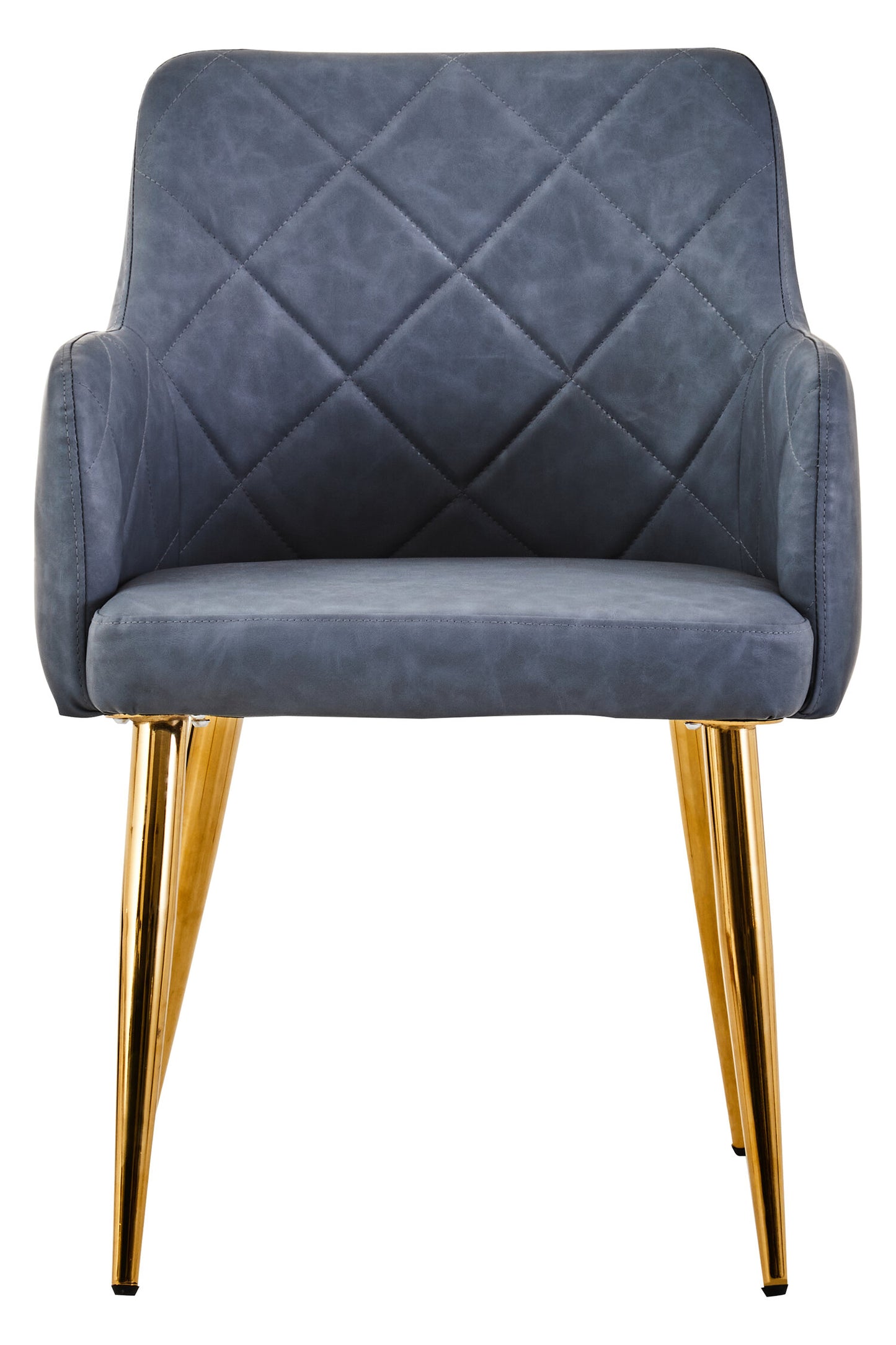 Lorena Dark Grey Leather Effect Quilted Dining Chair with Gold Metal Legs