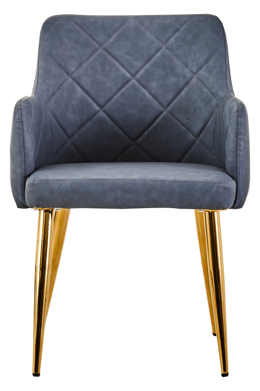 Lorena Dark Grey Leather Effect Quilted Dining Chair with Gold Metal Legs