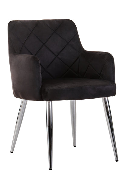 Lorena Black Velvet Quilted Dining Chair with Chrome Finish Legs