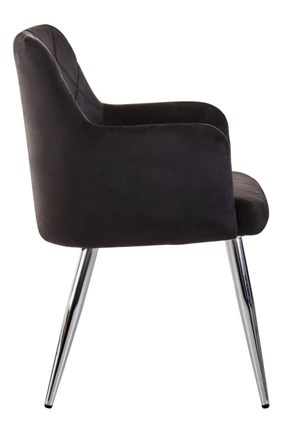 Lorena Black Velvet Quilted Dining Chair with Chrome Finish Legs