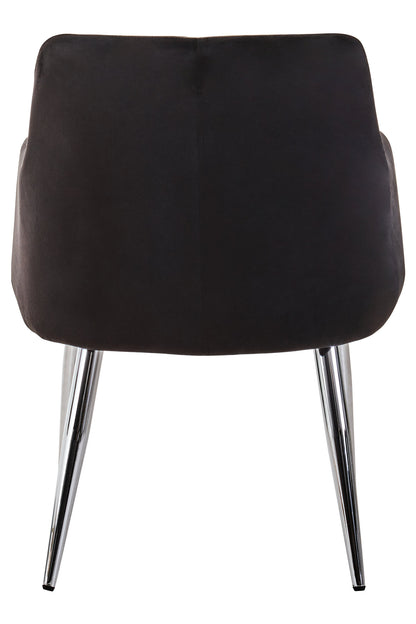 Lorena Black Velvet Quilted Dining Chair with Chrome Finish Legs