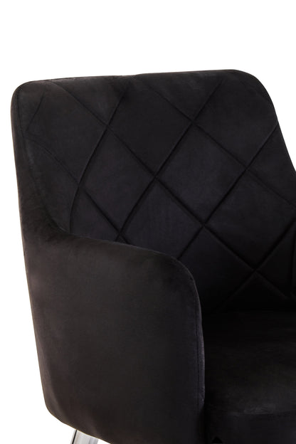 Lorena Black Velvet Quilted Dining Chair with Chrome Finish Legs
