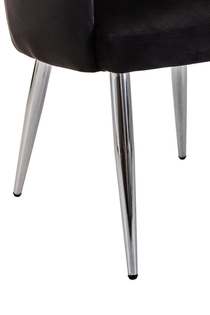 Lorena Black Velvet Quilted Dining Chair with Chrome Finish Legs
