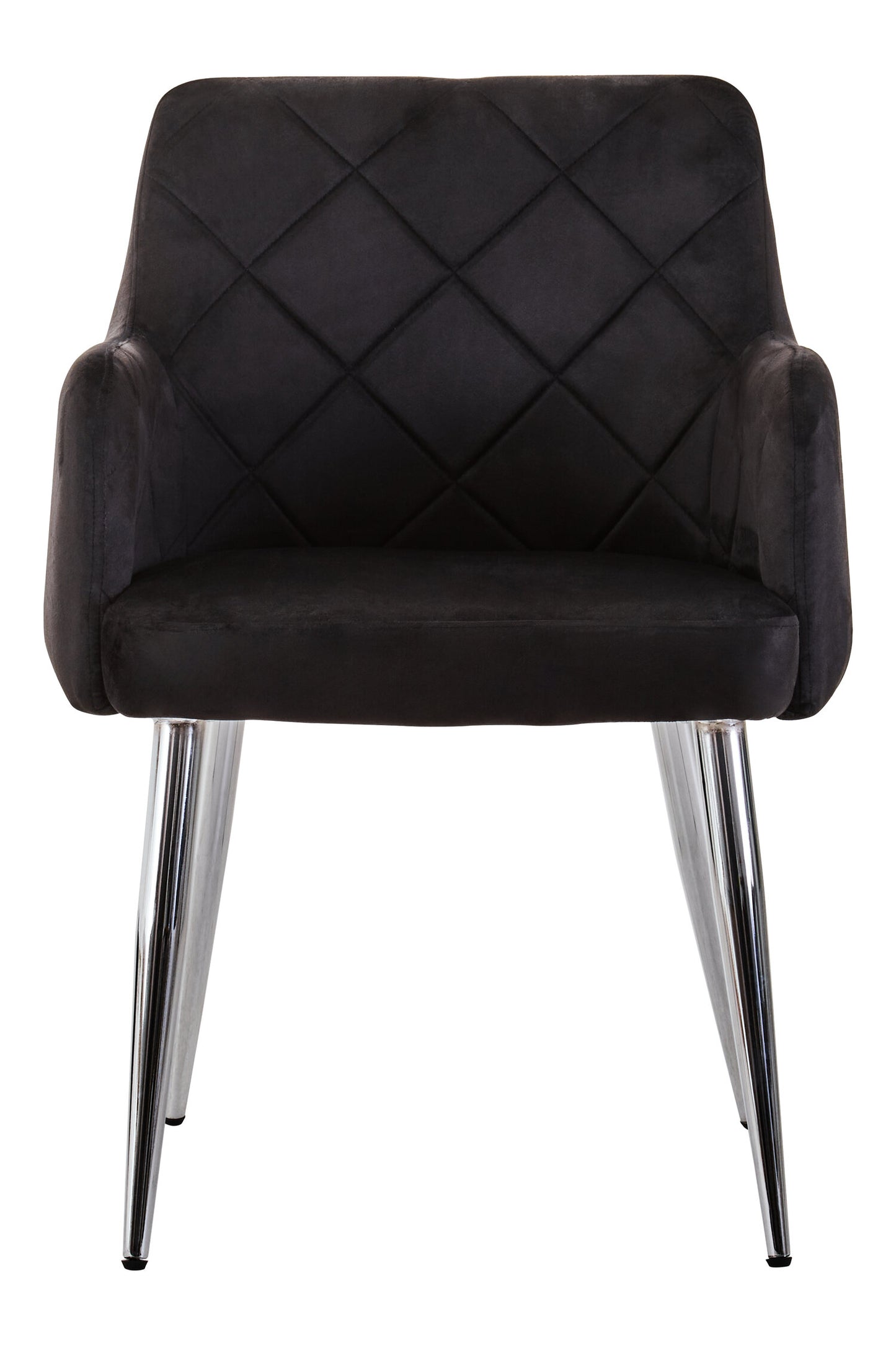 Lorena Black Velvet Quilted Dining Chair with Chrome Finish Legs