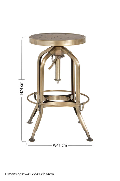 Cannes Brass Industrial Adjustable Bar Stool