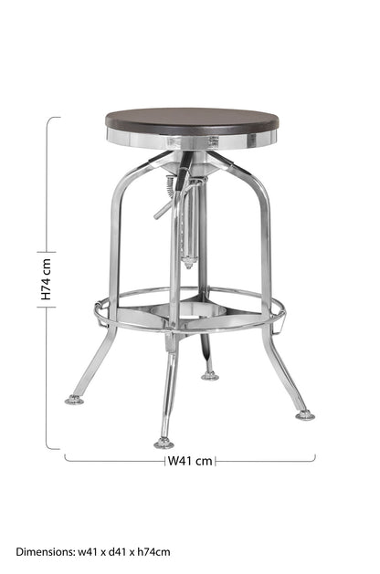 Cannes Chrome Ash Wood Adjustable Bar Stool