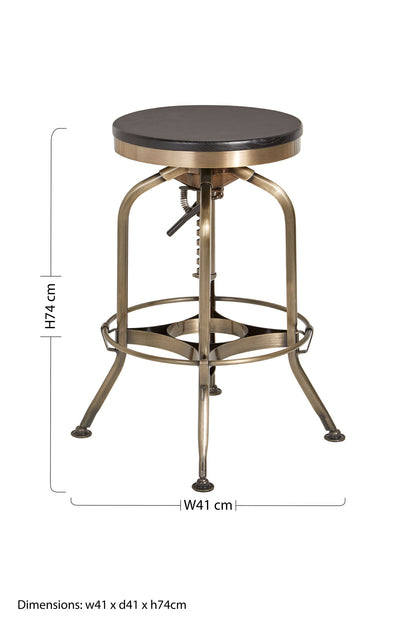 Cannes Brass Ash Wood Adjustable Bar Stool