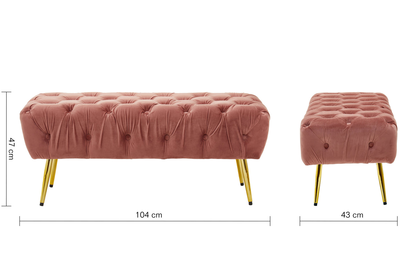 Rumi Dusty Pink Velvet Bench with Gold Legs
