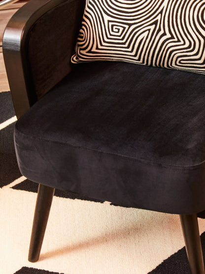 Ballo Black Velvet and Rattan Armchair