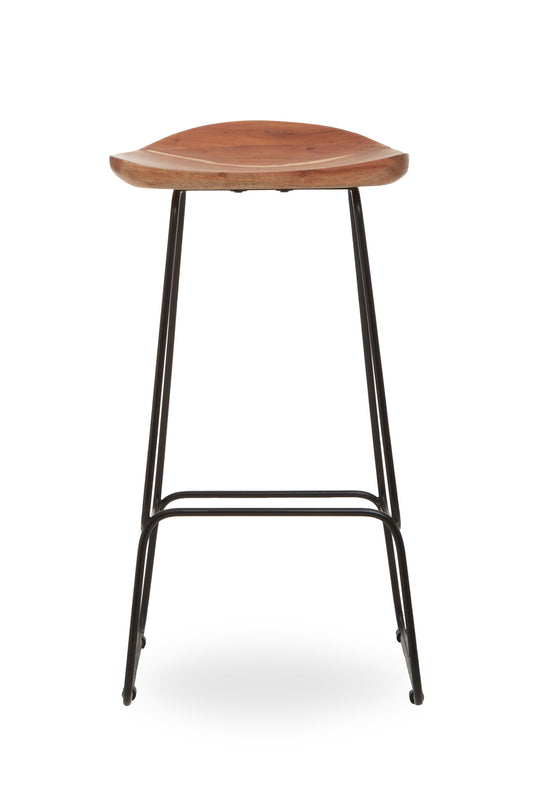 Jersey Acacia Wood and Black Frame Bar Stool