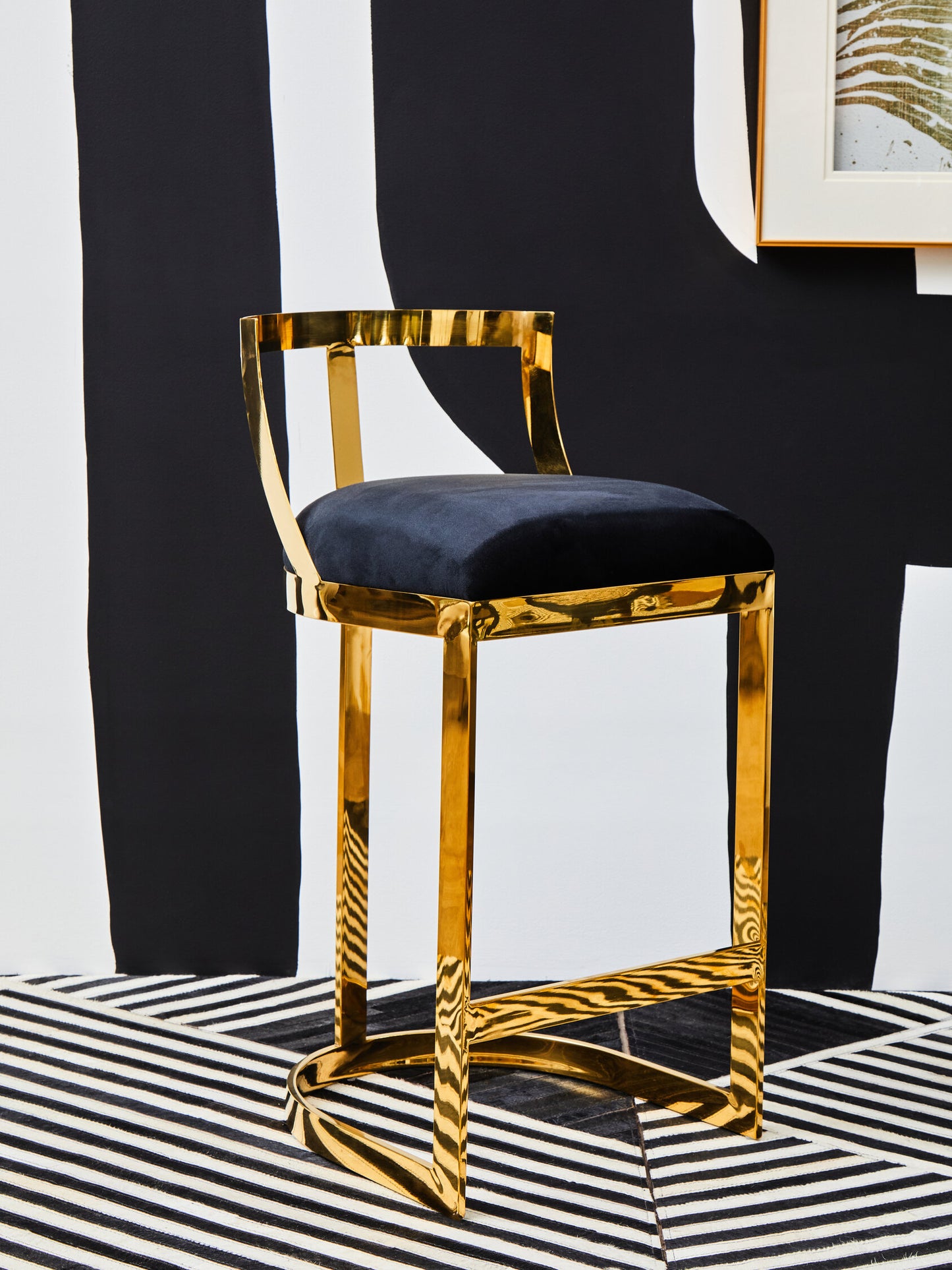 Dahlia Black Velvet Bar Stool