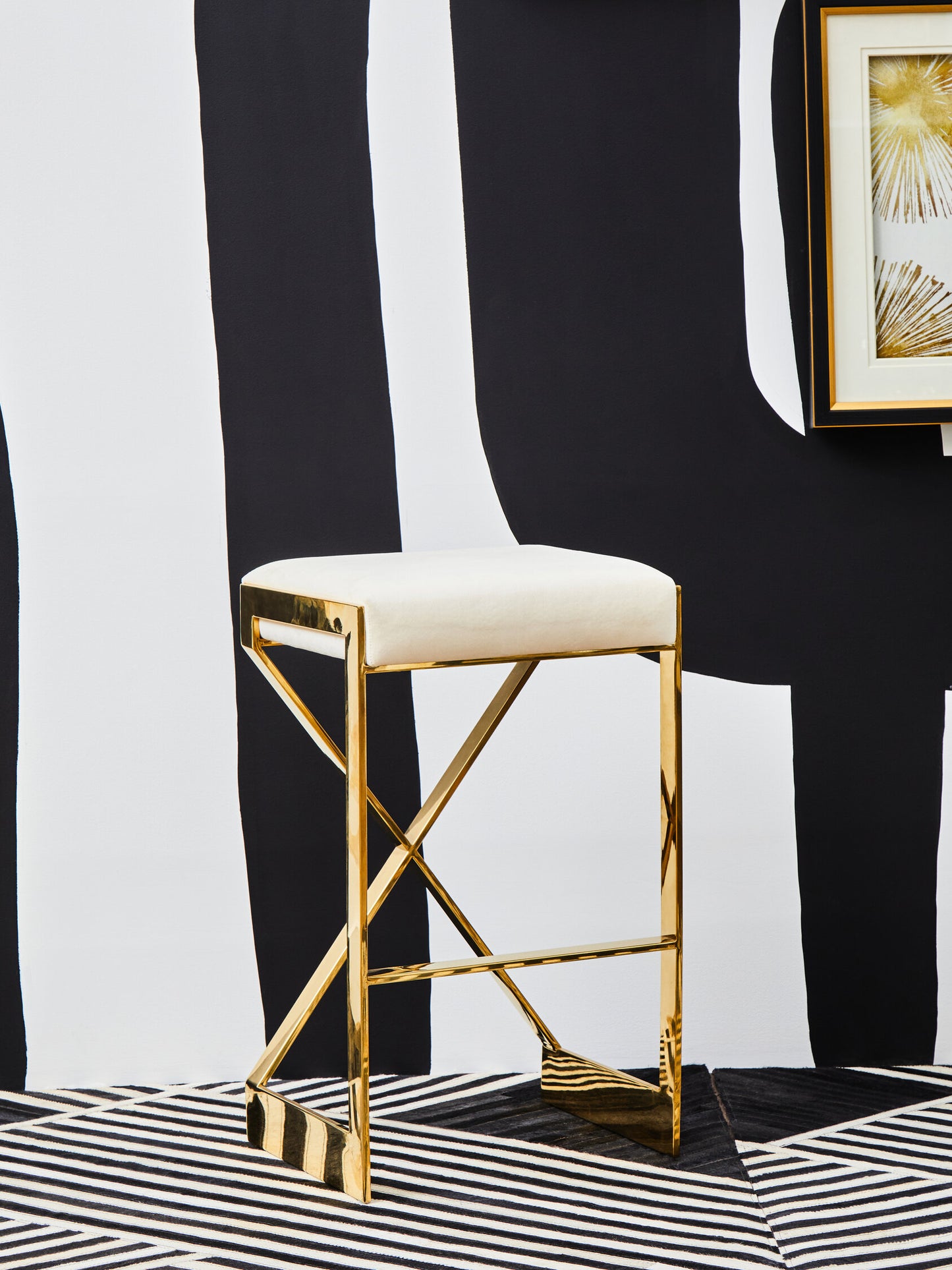 Dahlia Ivory And Gold Finish Bar Stool