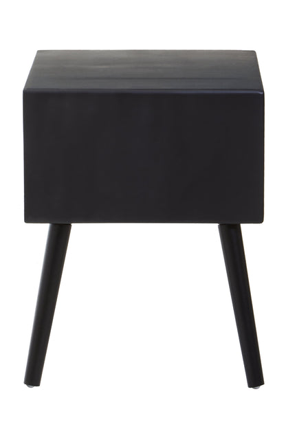 Fiji Black Side Table with Rattan Drawer