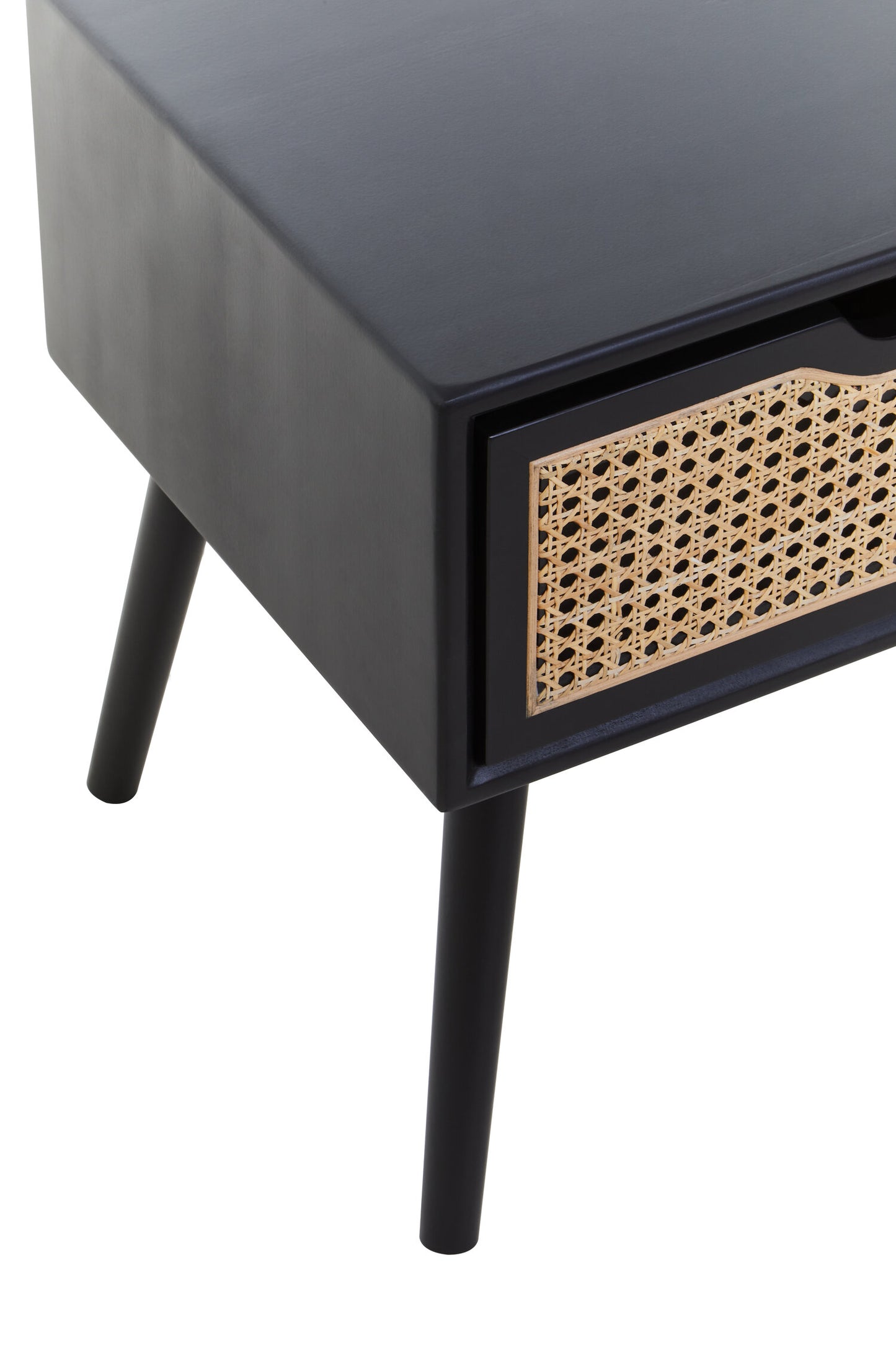 Fiji Black Side Table with Rattan Drawer