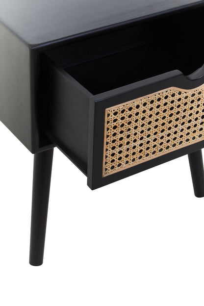 Fiji Black Side Table with Rattan Drawer