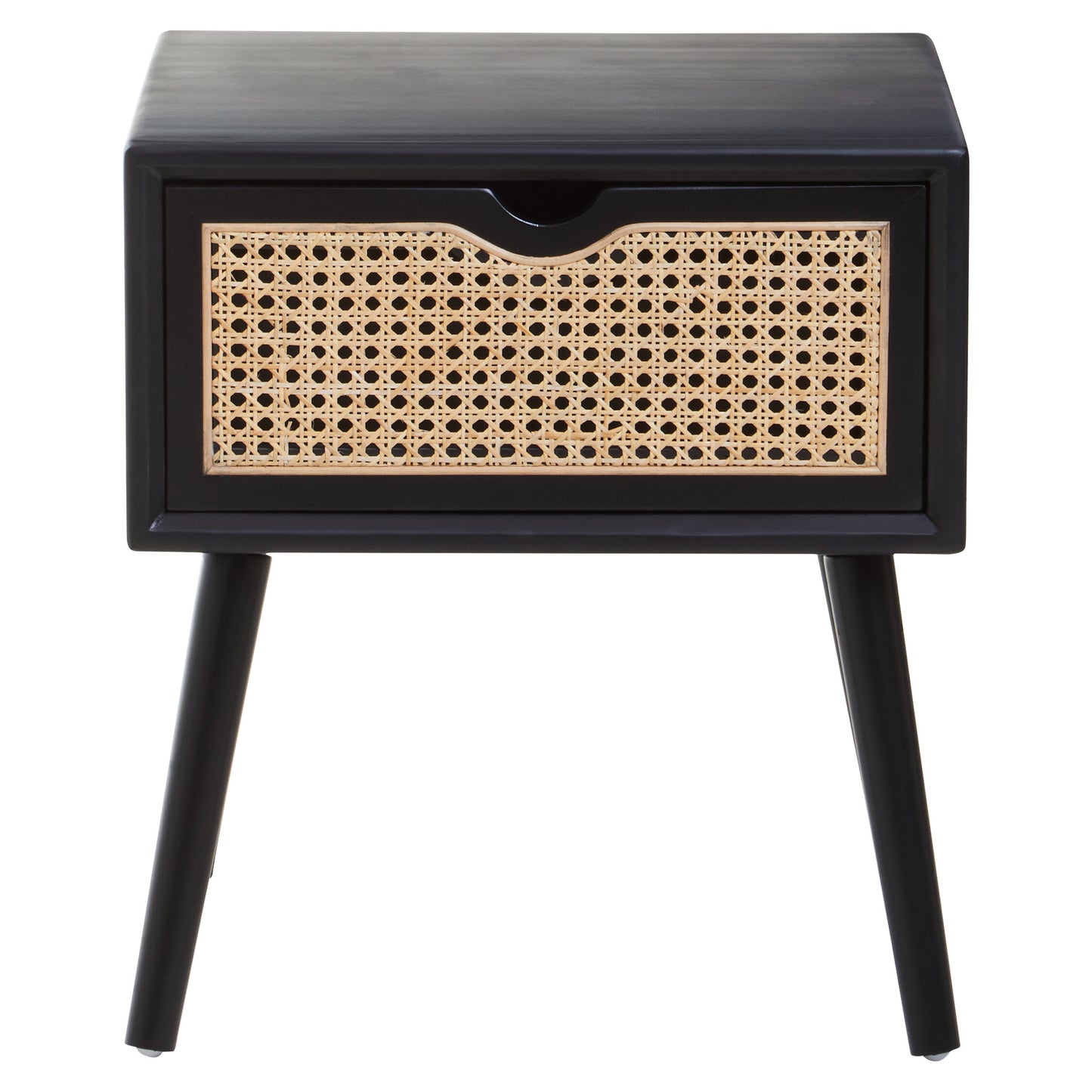 Fiji Black Side Table with Rattan Drawer