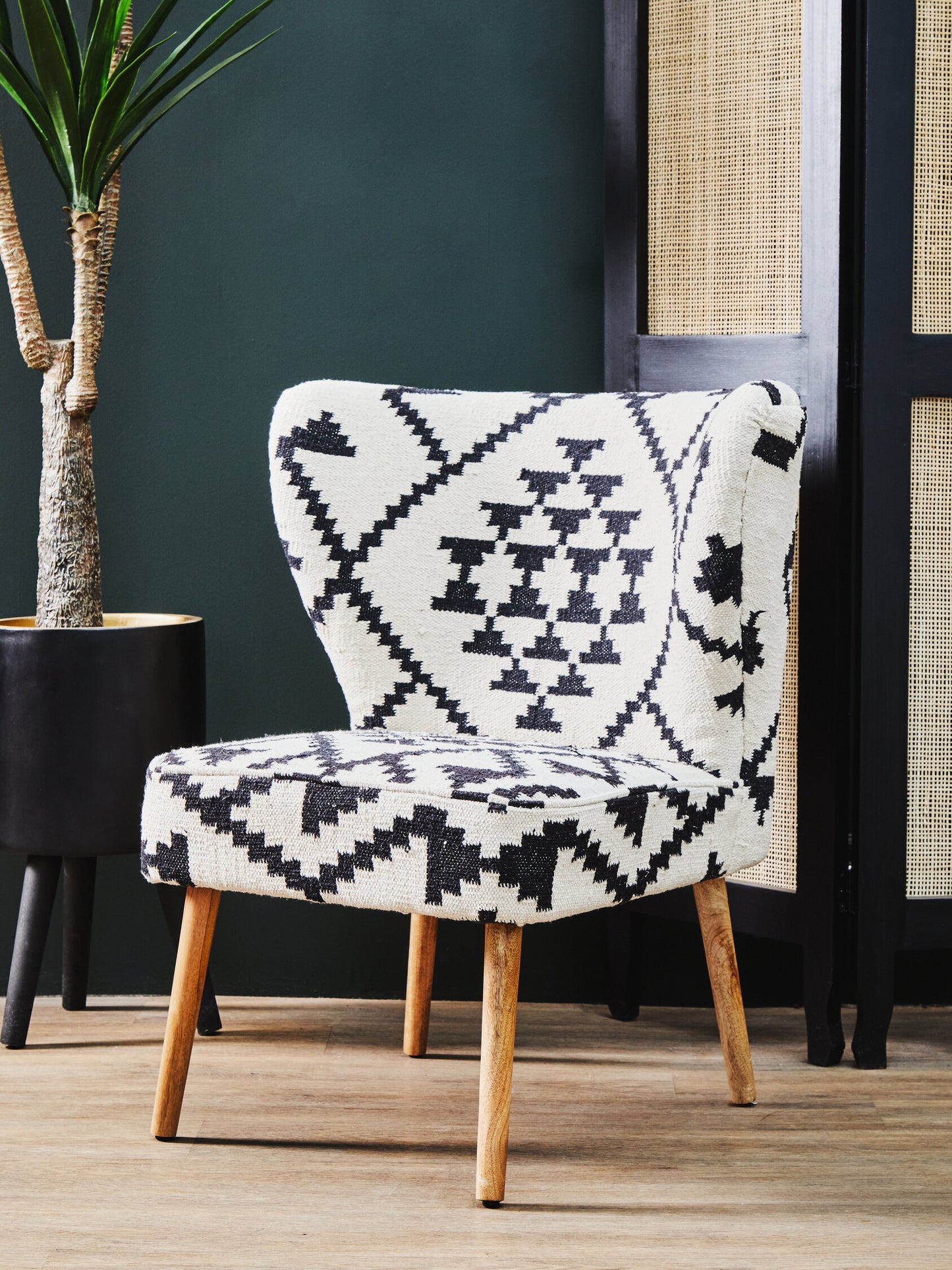 Aztec White and Black Berber Style Mango Wood Occasional Chair