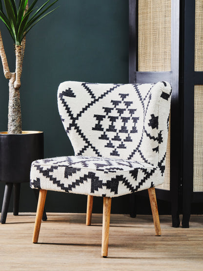 Aztec White and Black Berber Style Mango Wood Occasional Chair