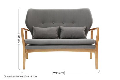 Mid-Century Grey 2 Seater Sofa with Birch Wood Frame
