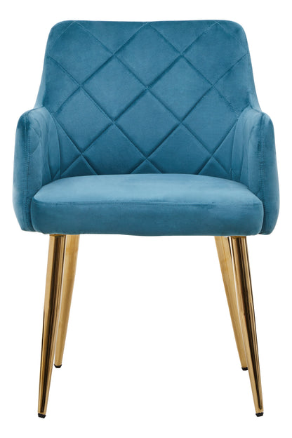 Lorena Light Blue Velvet Quilted Dining Chair with Gold Finish Legs