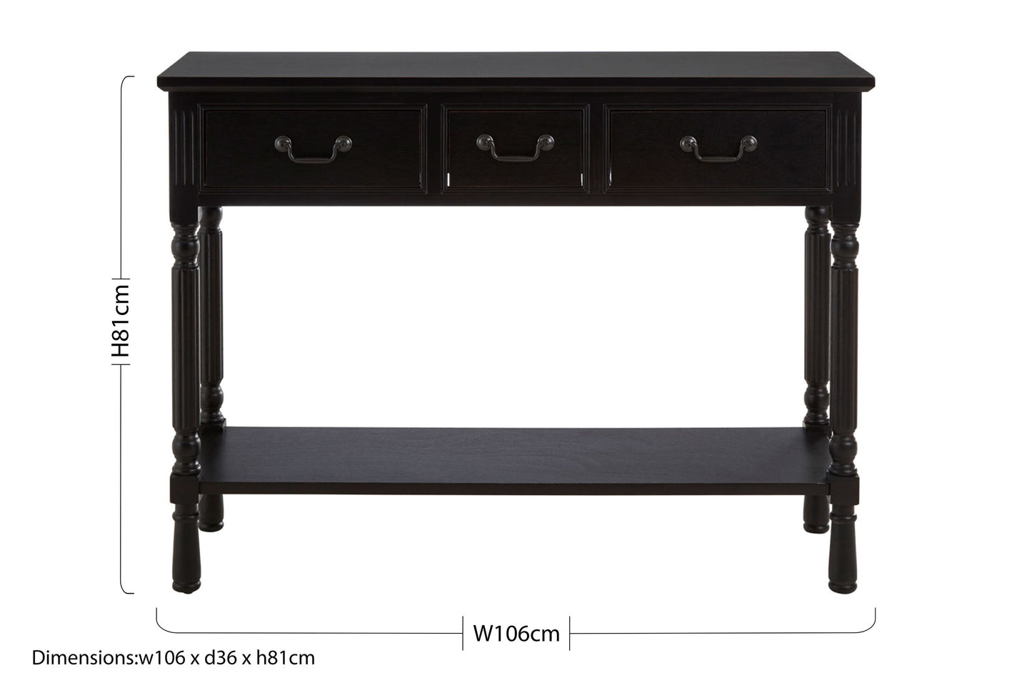 Cambridge 3 Drawer Vintage Black Console Table