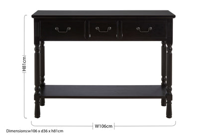 Cambridge 3 Drawer Vintage Black Console Table