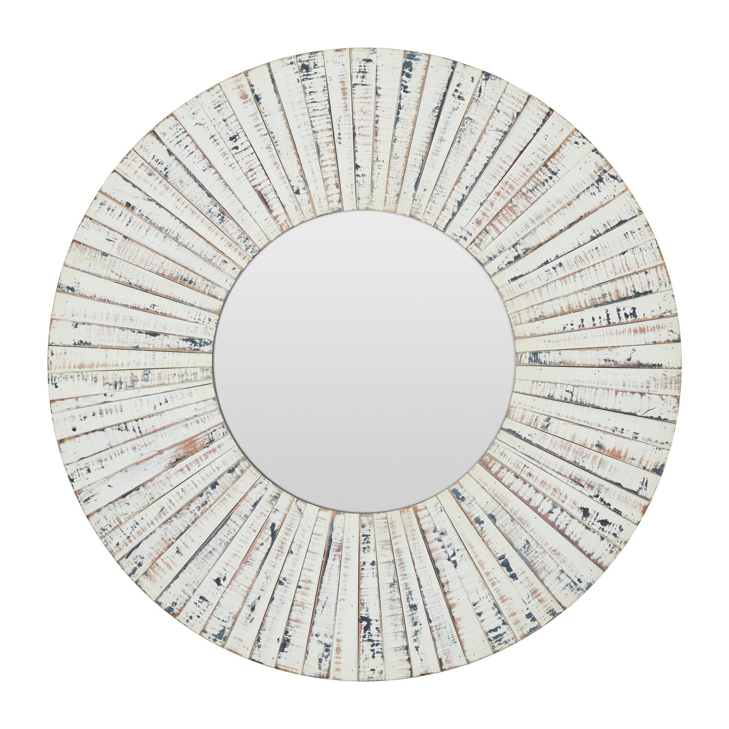 Driftwood Whitewashed Round Wood Wall Mirror