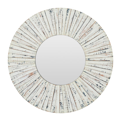 Driftwood Whitewashed Round Wood Wall Mirror